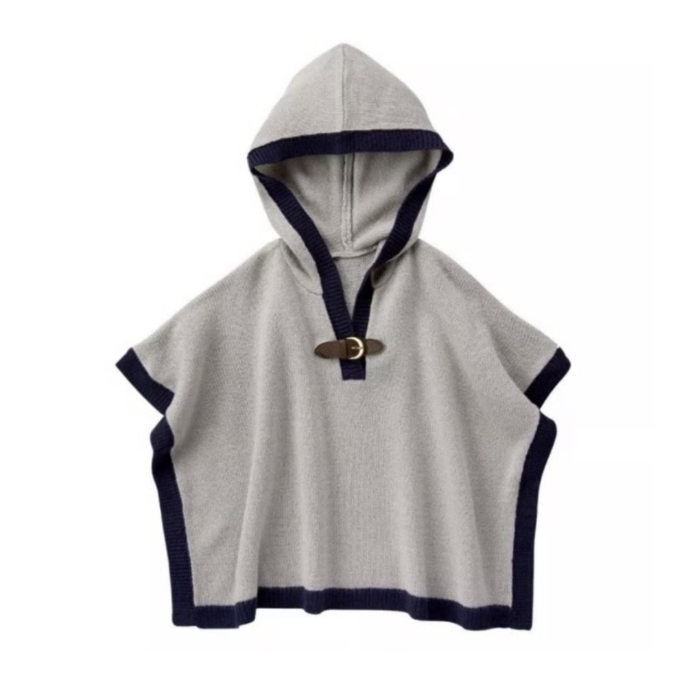 Girl's Janie & Jack Hooded Sweater Cape Knit Pullover Poncho Preppy Grey 6